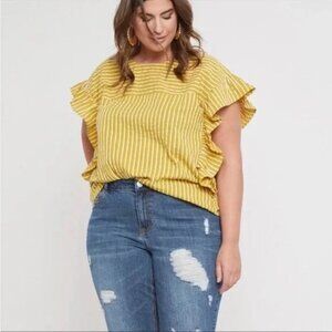Eloquii Plus Size Yellow Striped Bow Back Ruffle Blouse Sz 22